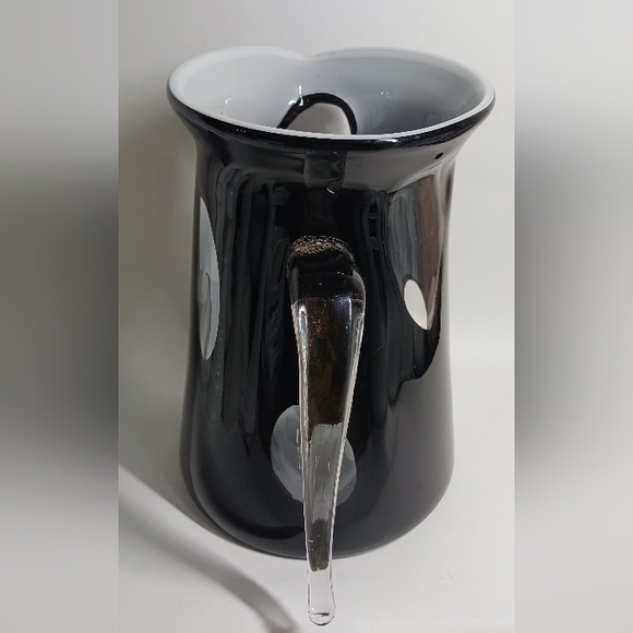 Vintage Murano Art Glass black/white/clear Hand Blown Pitcher Clear Handle - Picture 4 of 9